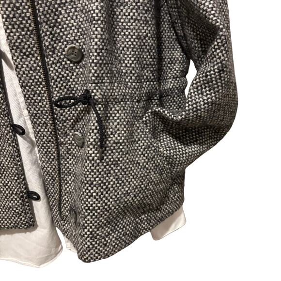 Ann Taylor Loft Tweed Coat Double-Breasted Drawstring Waist Collared Grey Sz XL - Picture 8 of 16